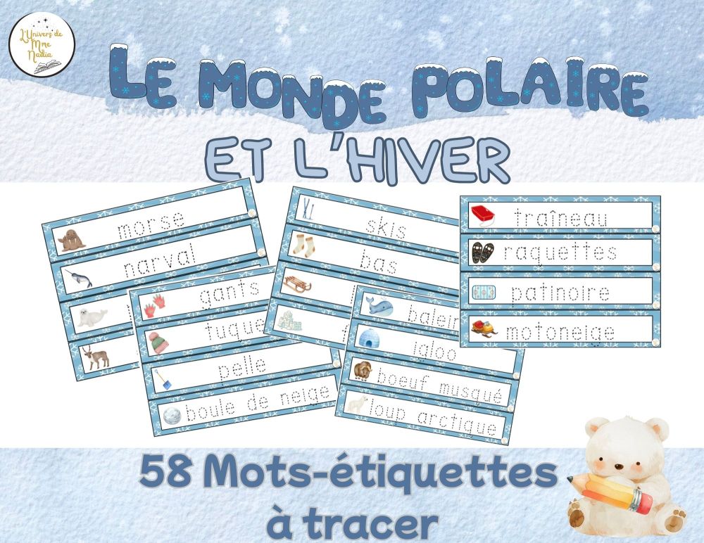 Mots-étiquettes à tracer - Monde polaire et hiver