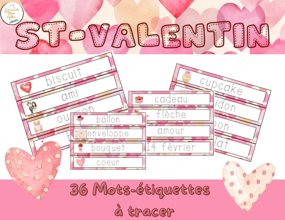 Mots étiquettes à tracer - Saint-Valentin