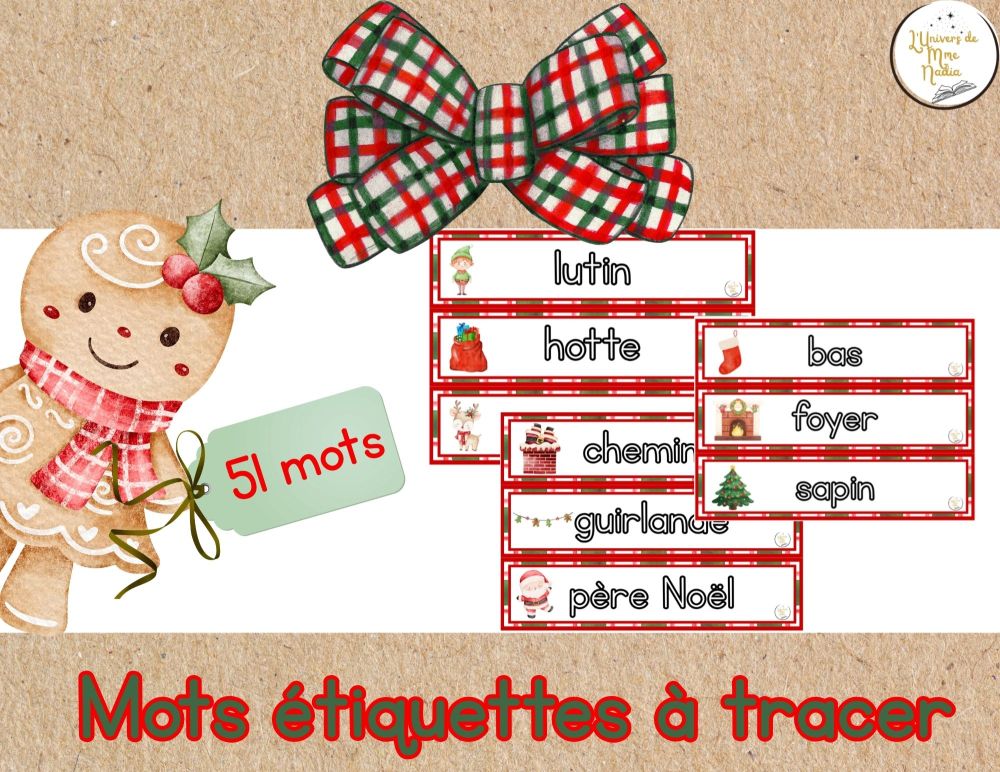 Noël-Mots étiquettes à tracer