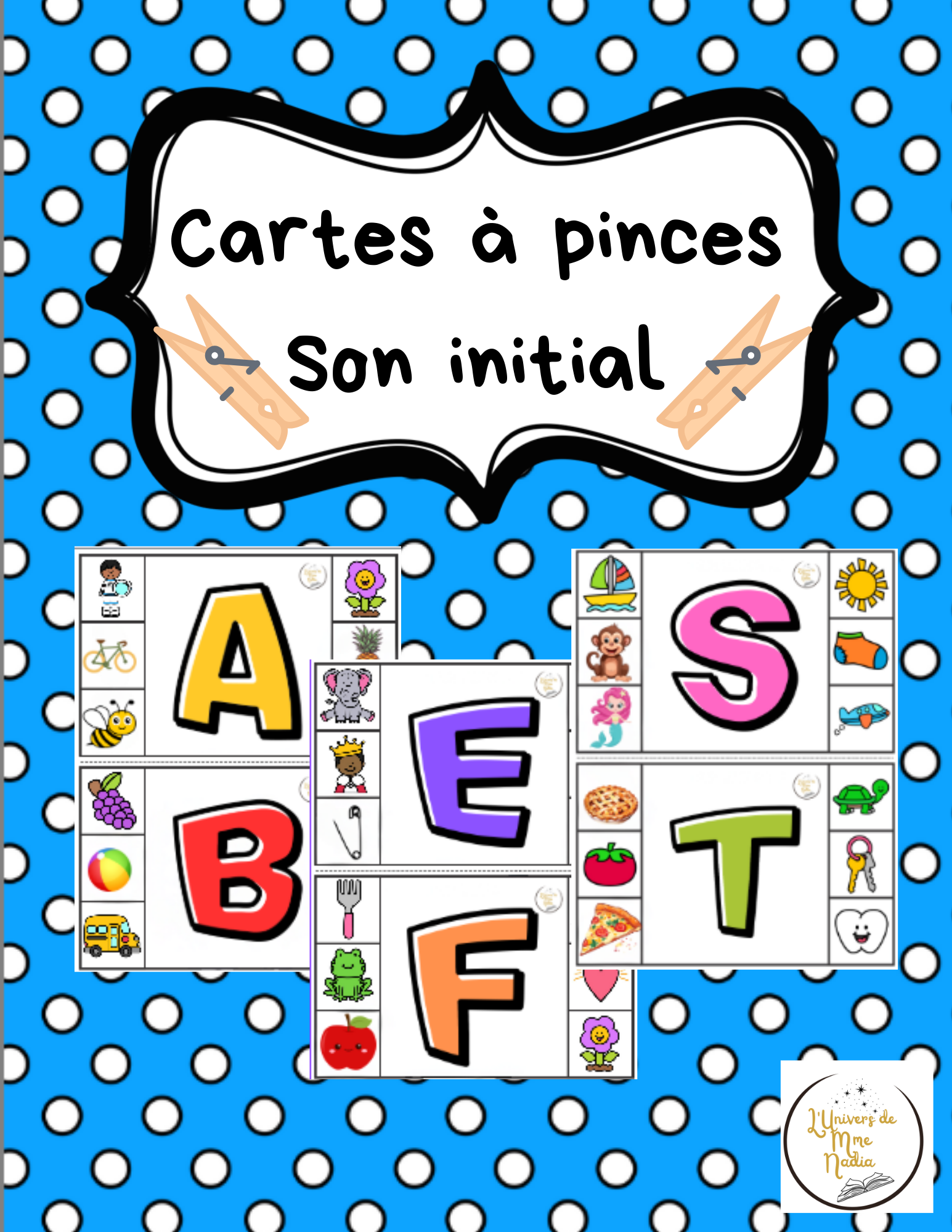 Cartes à pinces-Son initial- Lettres de l'alphabet