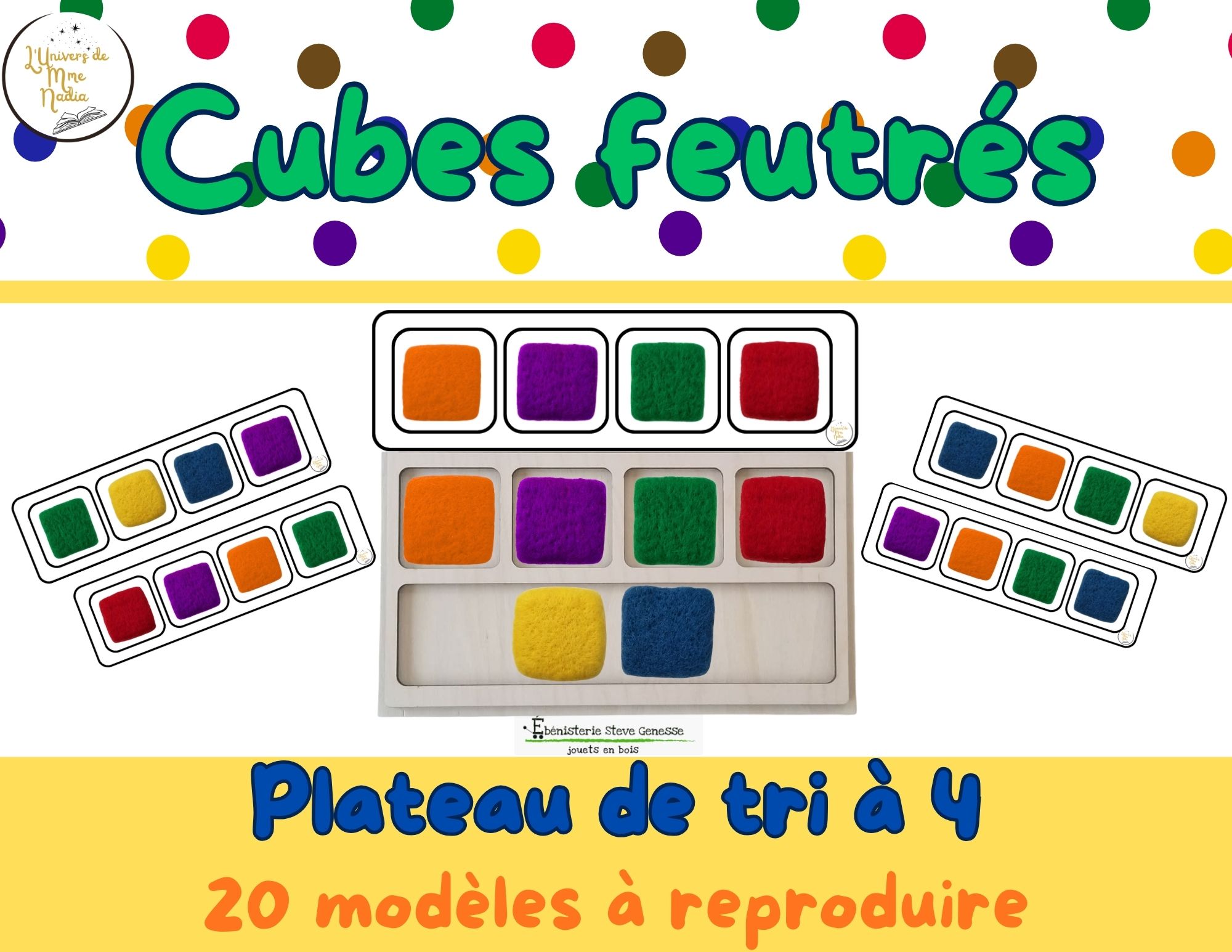 Cubes feutrés - Plateau de tri à 4