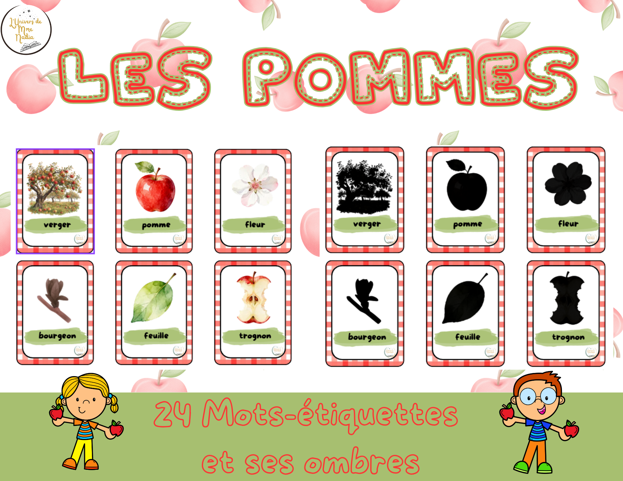 Mots étiquettes et ombres - Les pommes