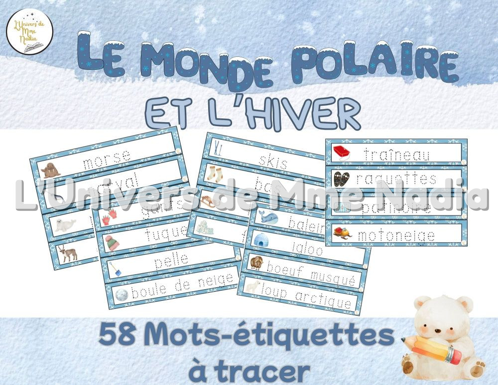 Mots-étiquettes à tracer - Monde polaire et hiver