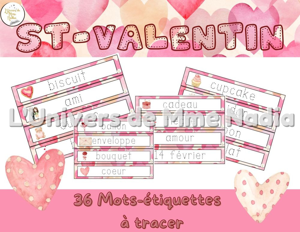 Mots étiquettes à tracer - Saint-Valentin