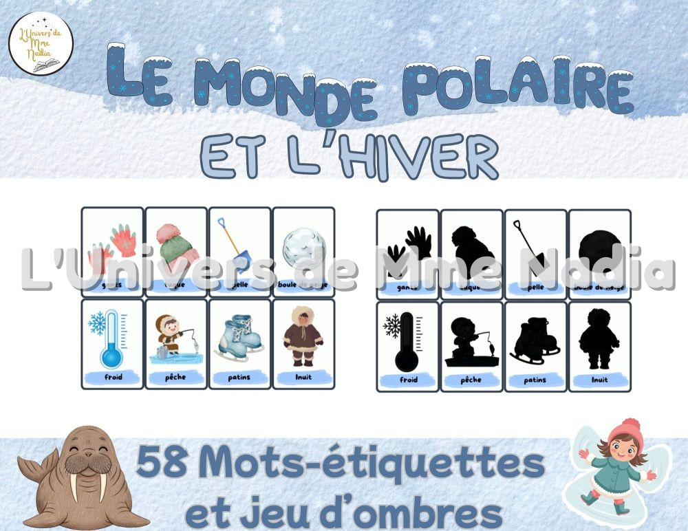 Monde polaire et l'hiver-Mots-étiquettes et ombres