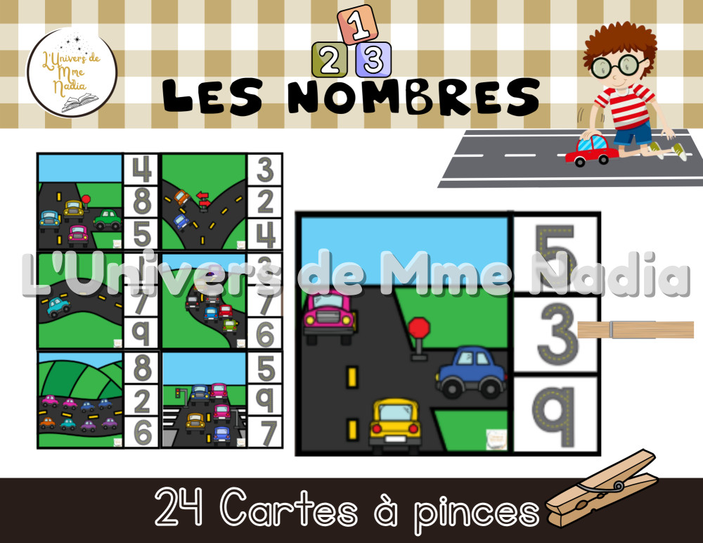 Sur la route - Cartes à pinces - Les nombres