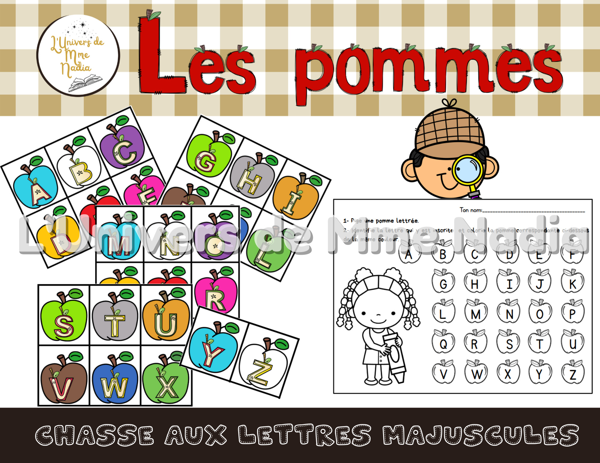 Chasse aux lettres majuscules - Thème des pommes