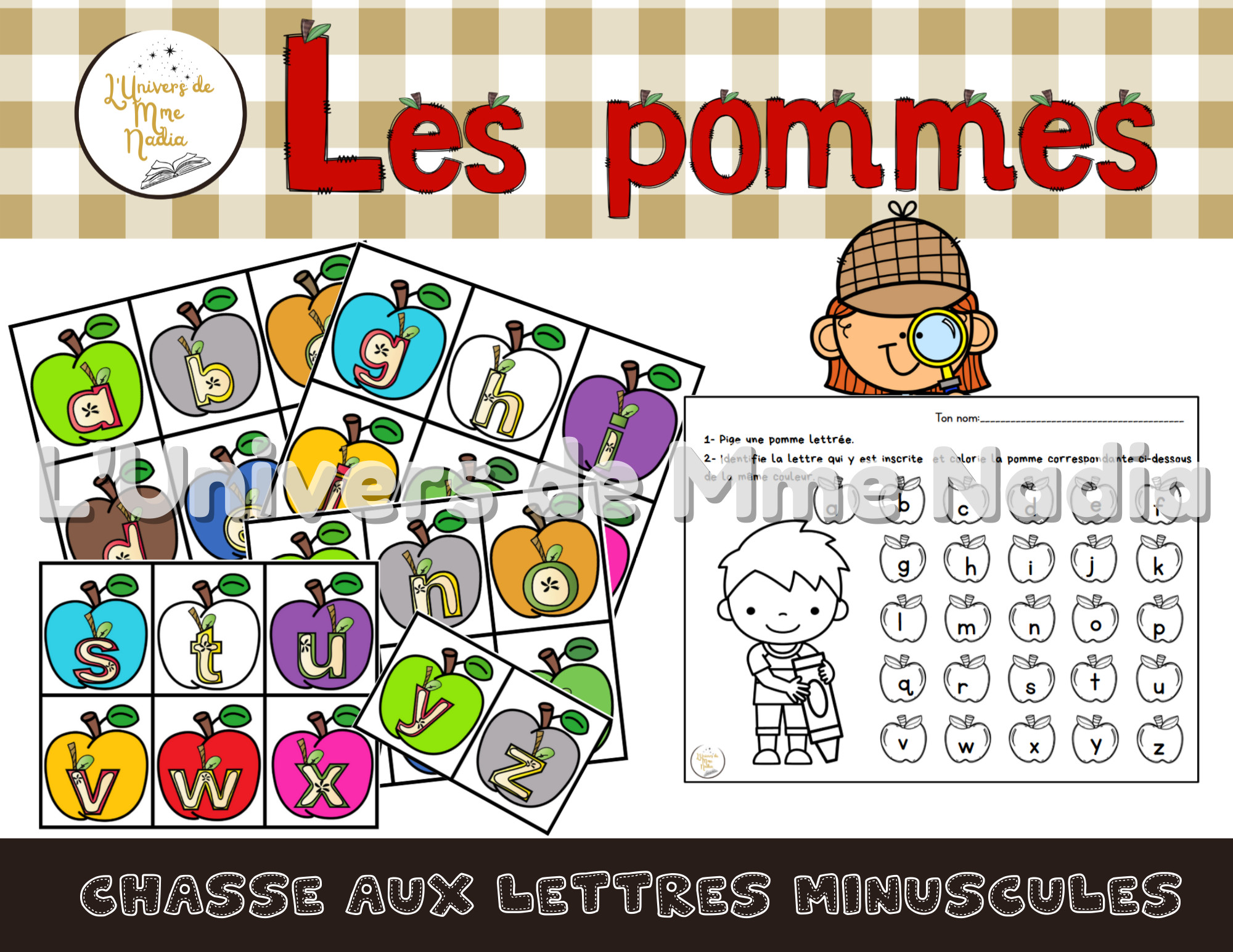 Chasse aux lettres minuscules - Thème des pommes