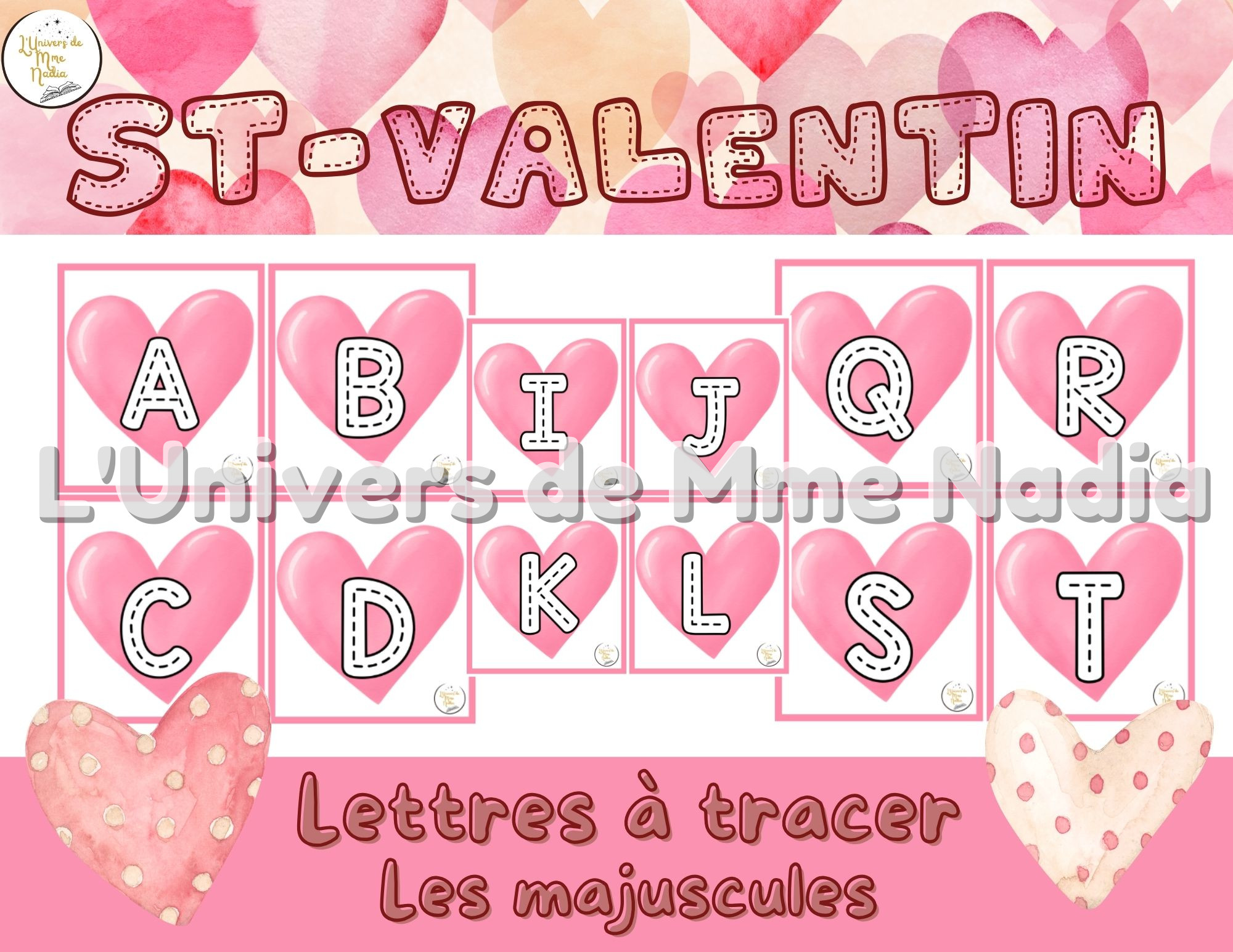 Lettres majuscules à tracer - Saint-Valentin