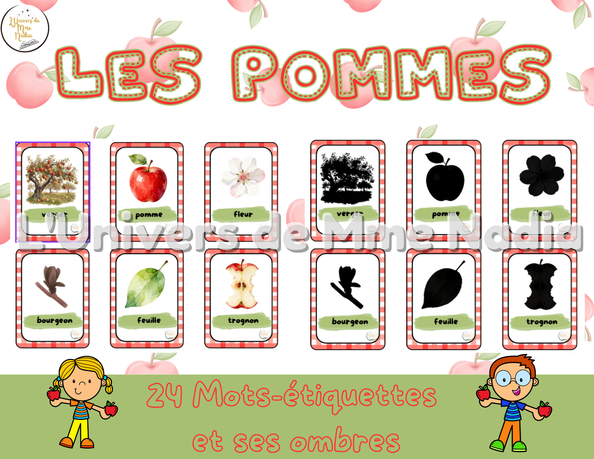 Mots étiquettes et ombres - Les pommes